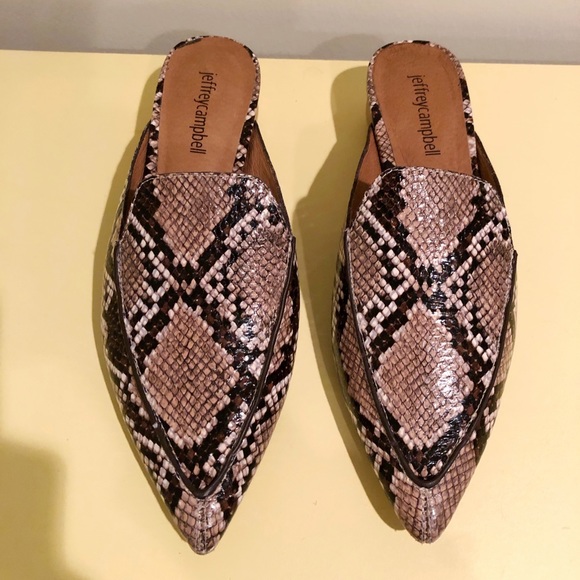 Jeffrey Campbell Snakeskin Leather Vionit Slide Rounded Heel Loafer Mule Shoe - Picture 3 of 6
